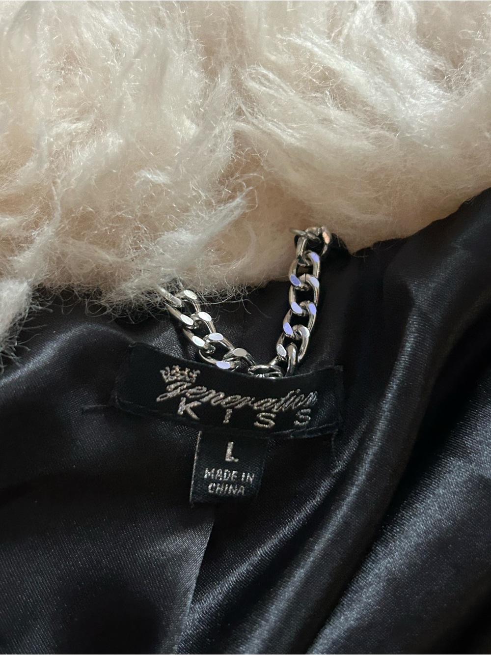 Dolls Kill Black Faux Leather Jacket with Cream Faux Fur Collar and Cuffs - Picture 10 of 11